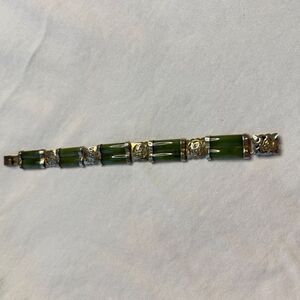 Vintage Asian Jadeite Panel & 14k Gold Plated Bracelet